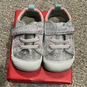 See Kai Run Toddler Girl Size 5 Silver Metallic Walking Sneaker from Nordstroms